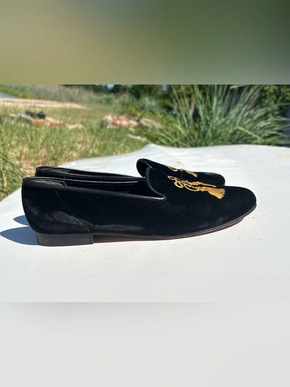 Vintage - House of ZALO Women’s Black  with Gold Velvet Smoking Loafers, 10 - Picture 5 of 8